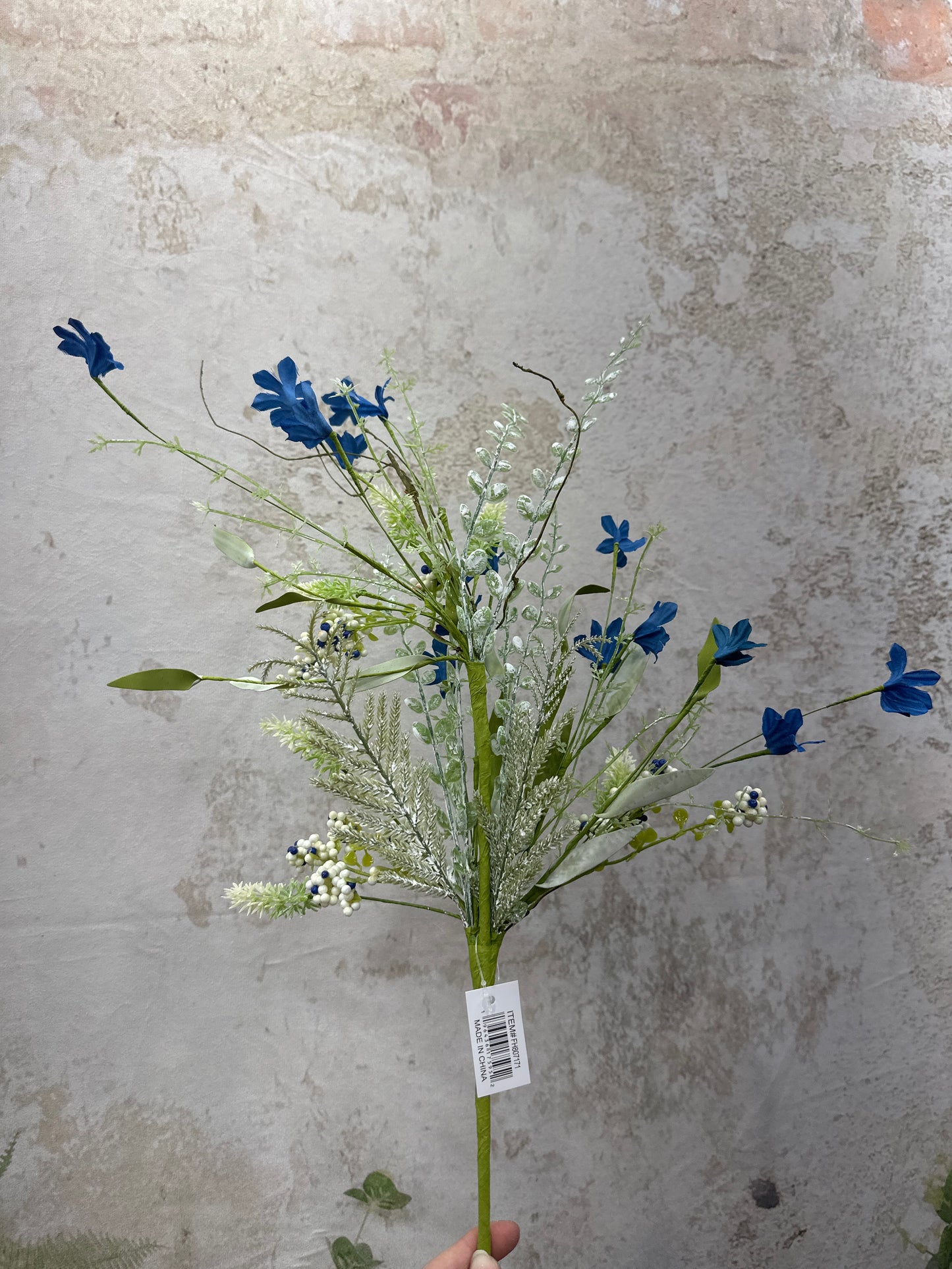 FABRIC FLOWER/EVA LEAF/BEADS SPRAY 60919 BL/OFFWT FH807171