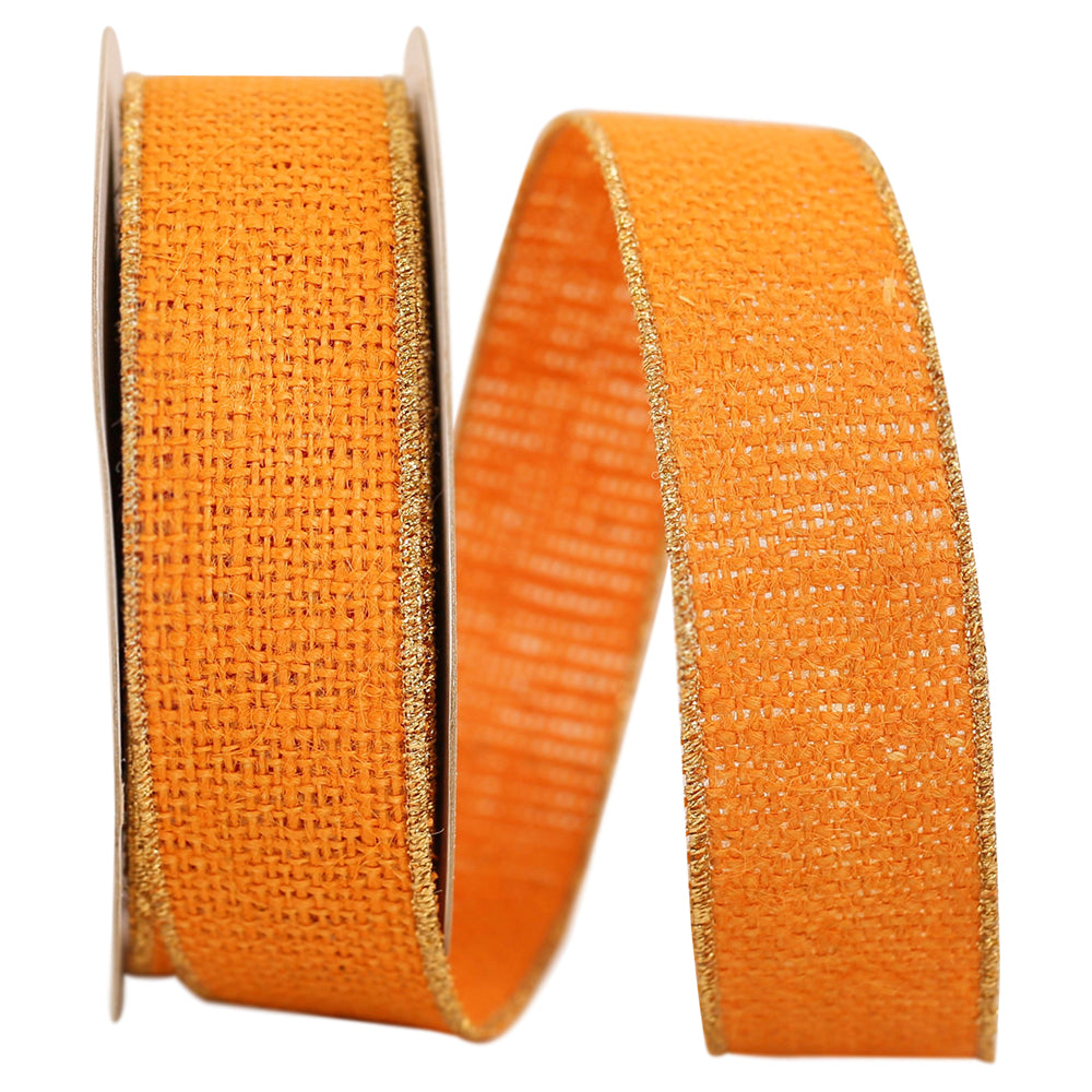 Burlap Wired Edge-gold Edge, Orange, 3222M