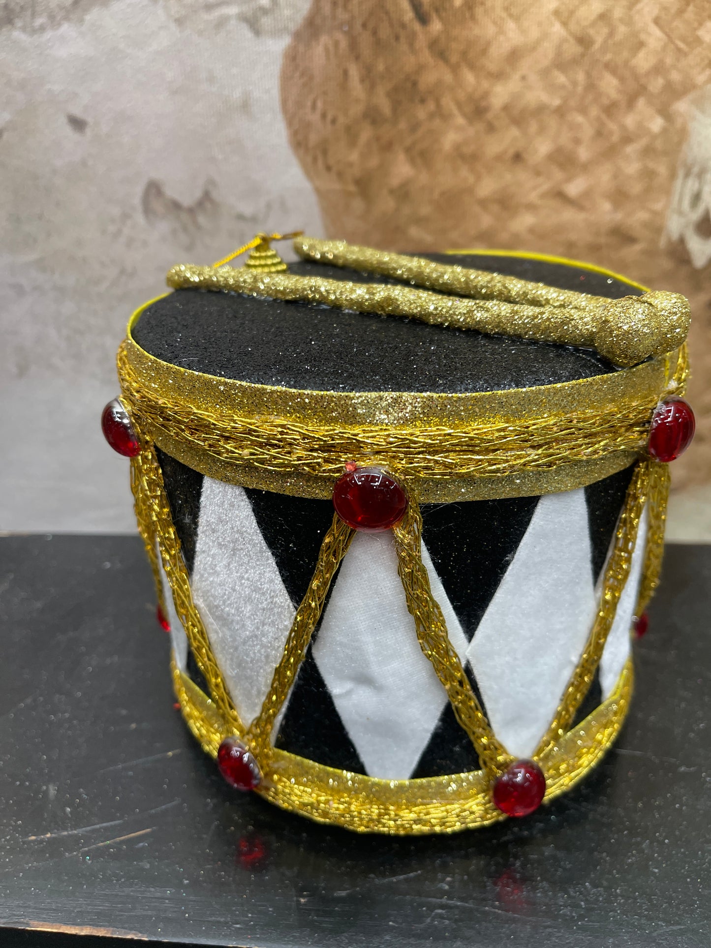 ORN Glitter Drum 85258BKWT