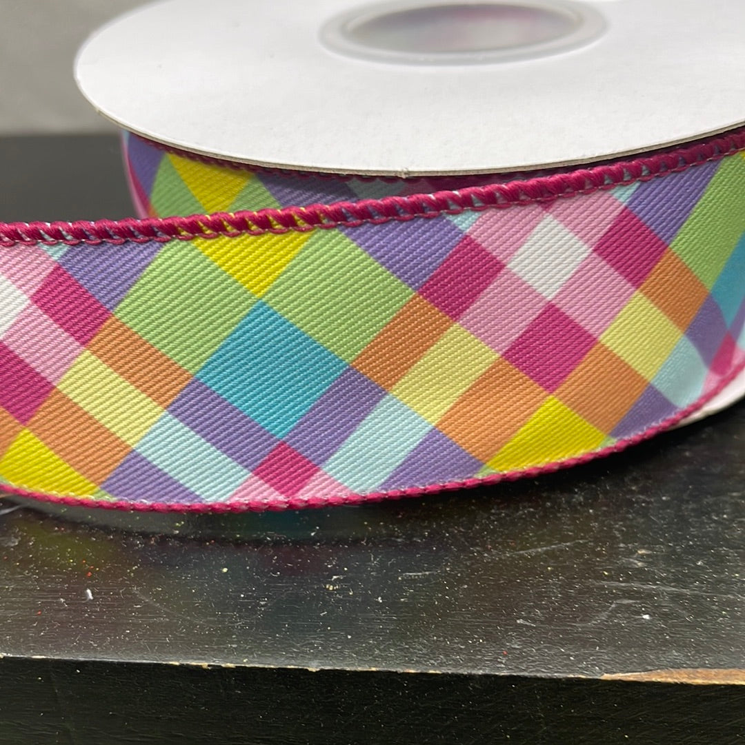 Pastel Plaid Bright Diagonal Ribbon 1.5"x10YD 94333W