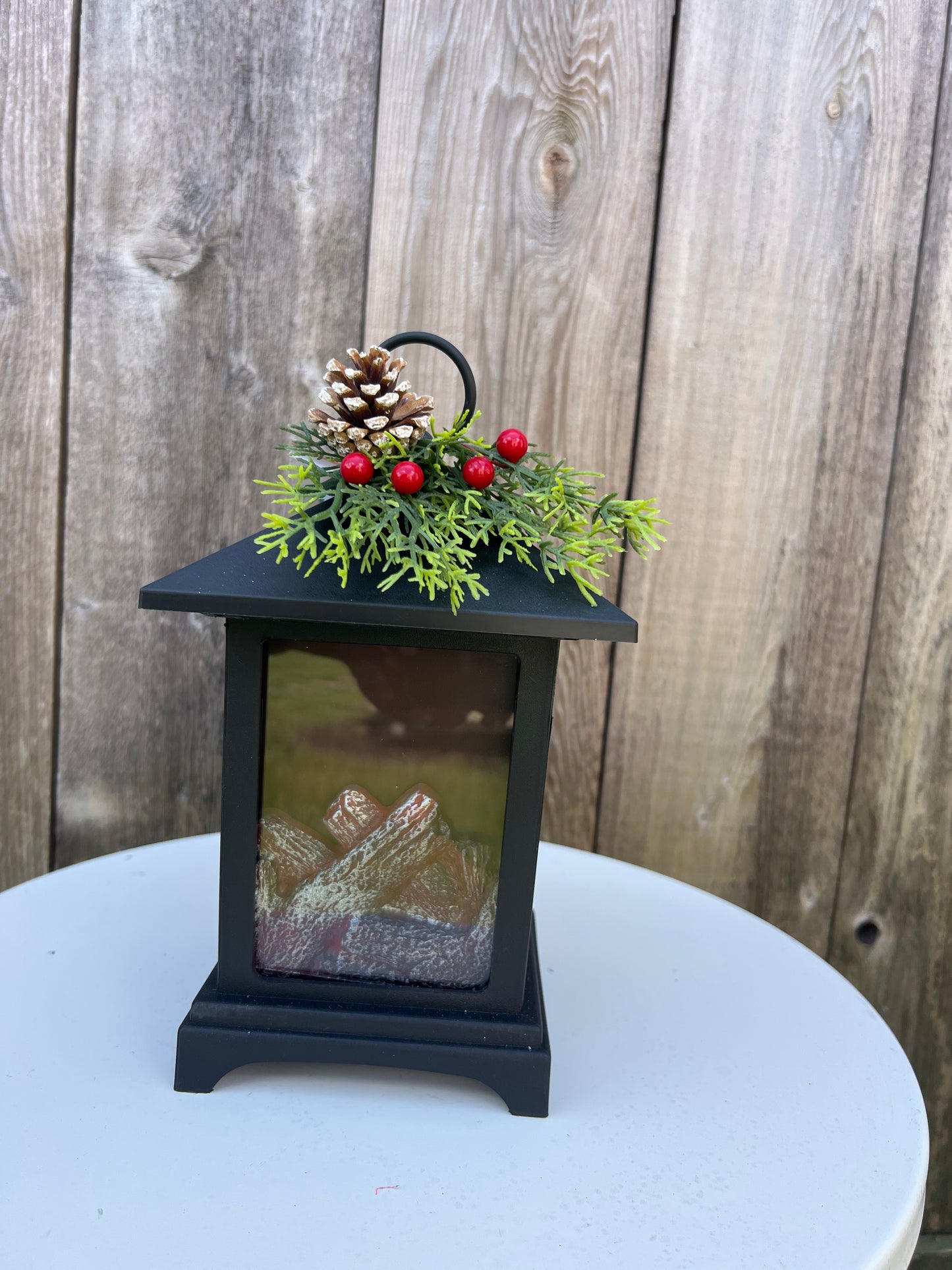 SMALL LIGHTED FIREPLACE LANTERN WITH FLORAL ACCENT 2659130