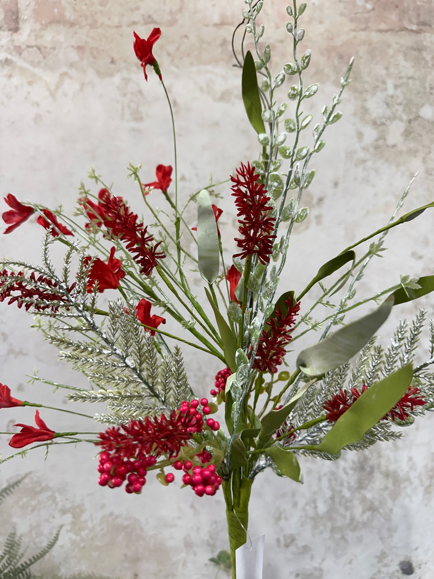 FABRIC FLOWER/EVA LEAF/BEADS SPRAY RED (60919) FH807124