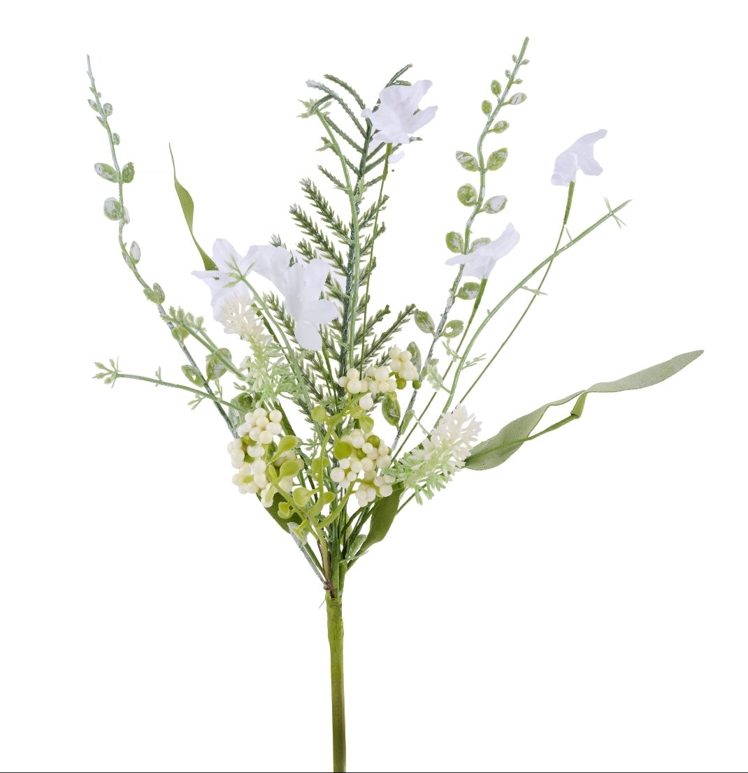 Fabric Flower/Eva Leaf/Beads Bush (white)