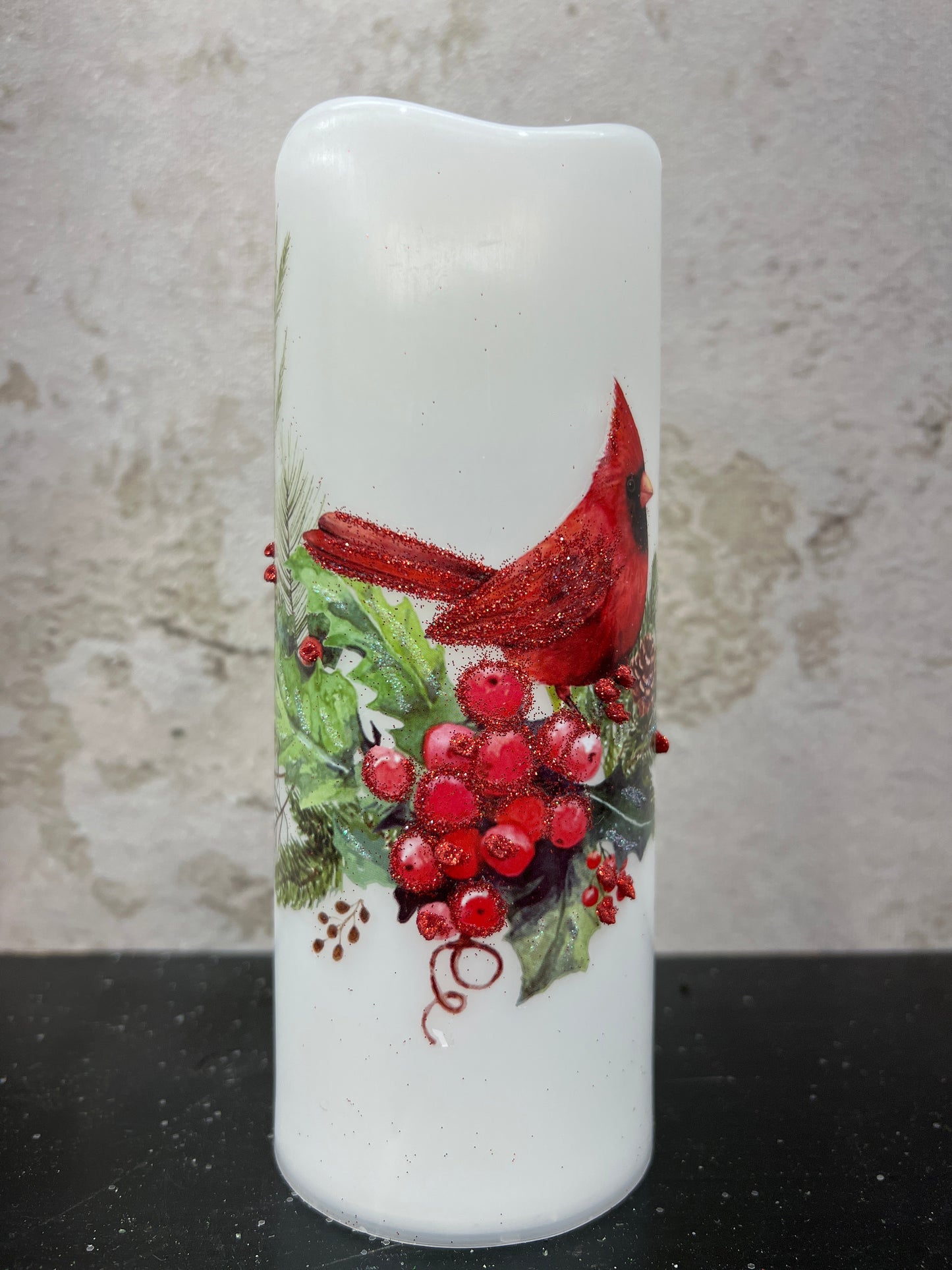 LED/BTY/TMR CARDINAL W/BERRIES FAUX CANDLE MTX71464 RGAS