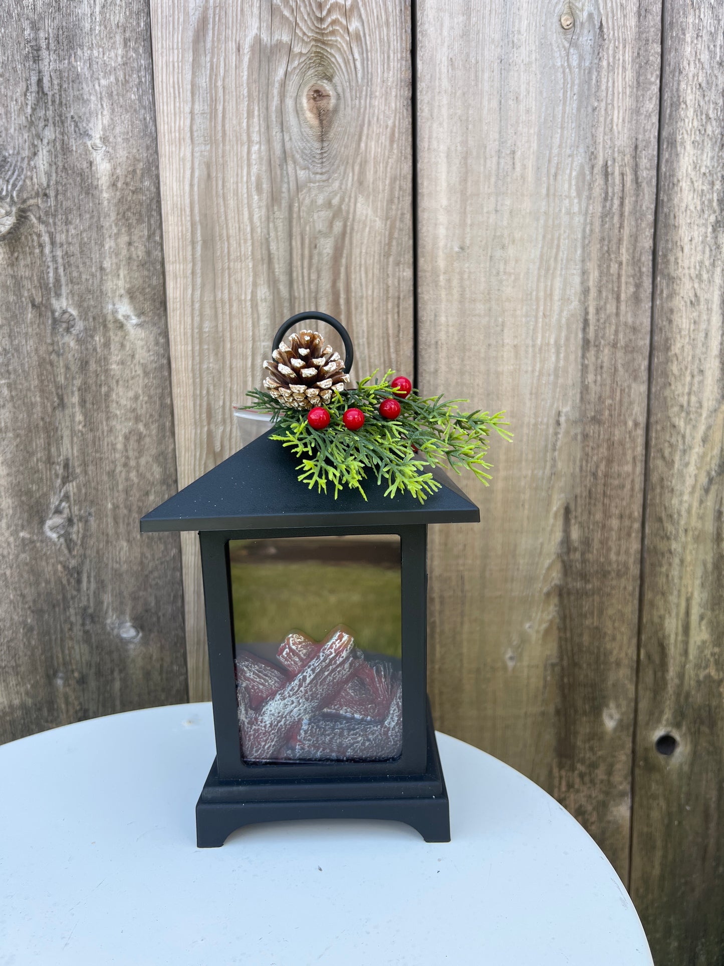 SMALL LIGHTED FIREPLACE LANTERN WITH FLORAL ACCENT 2659130