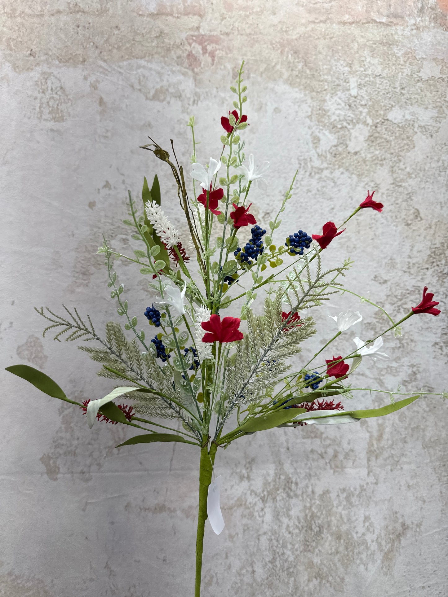 FABRIC FLOWER/EVA LEAF/BEADS SPRAY 60919 RD/WT/BL FH807154