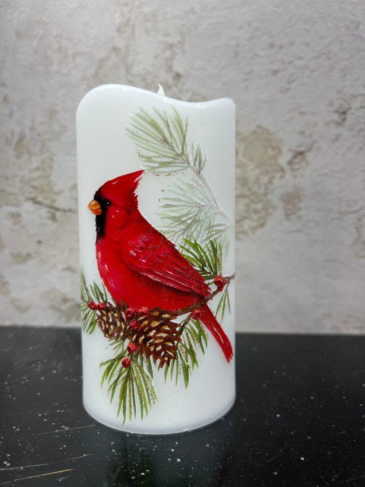 LED/BTY/TMR CARDINAL W/BRANCH FAUX CANDLE MTX71463 RGAS
