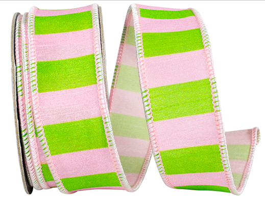 Cabana Striped Dupioni Deluxe Wired Edge, Pink/lime, 94544W-153-09F
