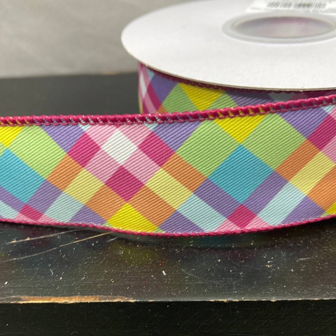 Pastel Plaid Bright Diagonal Ribbon 1.5"x10YD 94333W