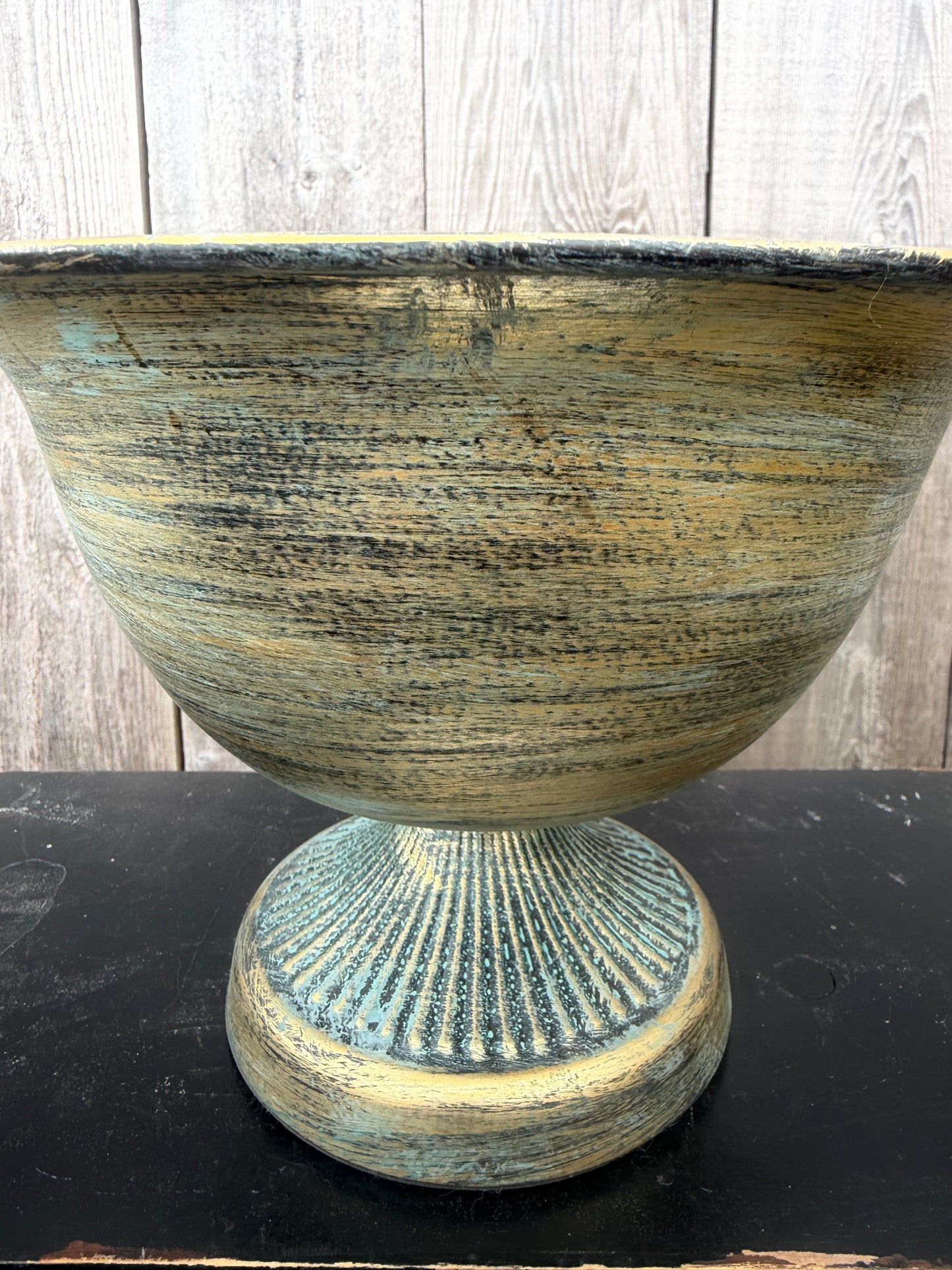 METAL ROUND URN GREEN/GOLD 8979GG