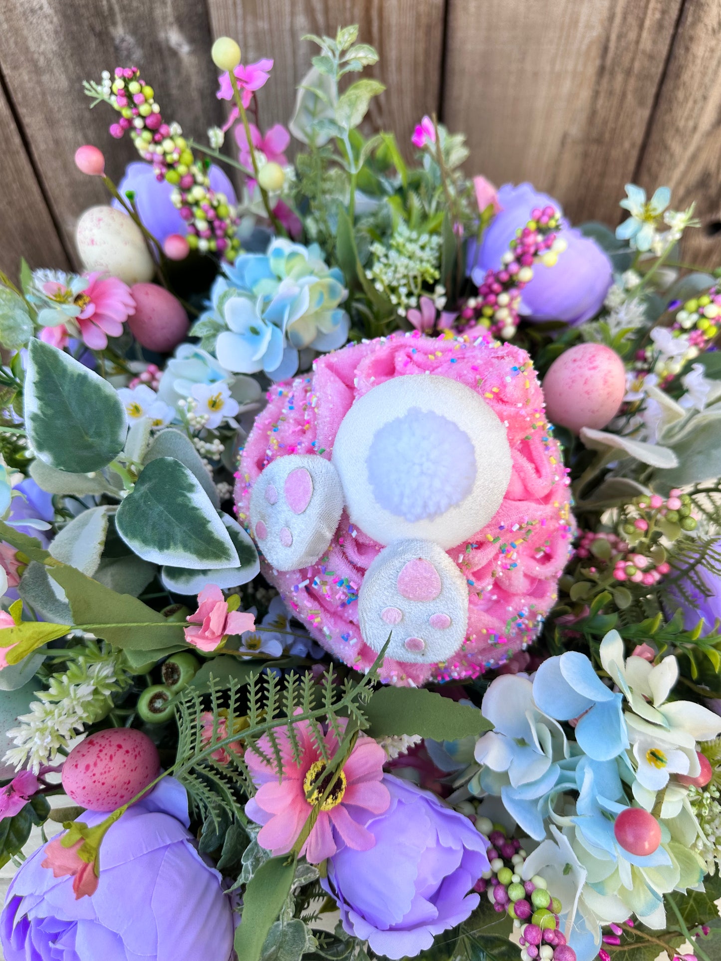 Spring basket with bunny cupcake centerpiece