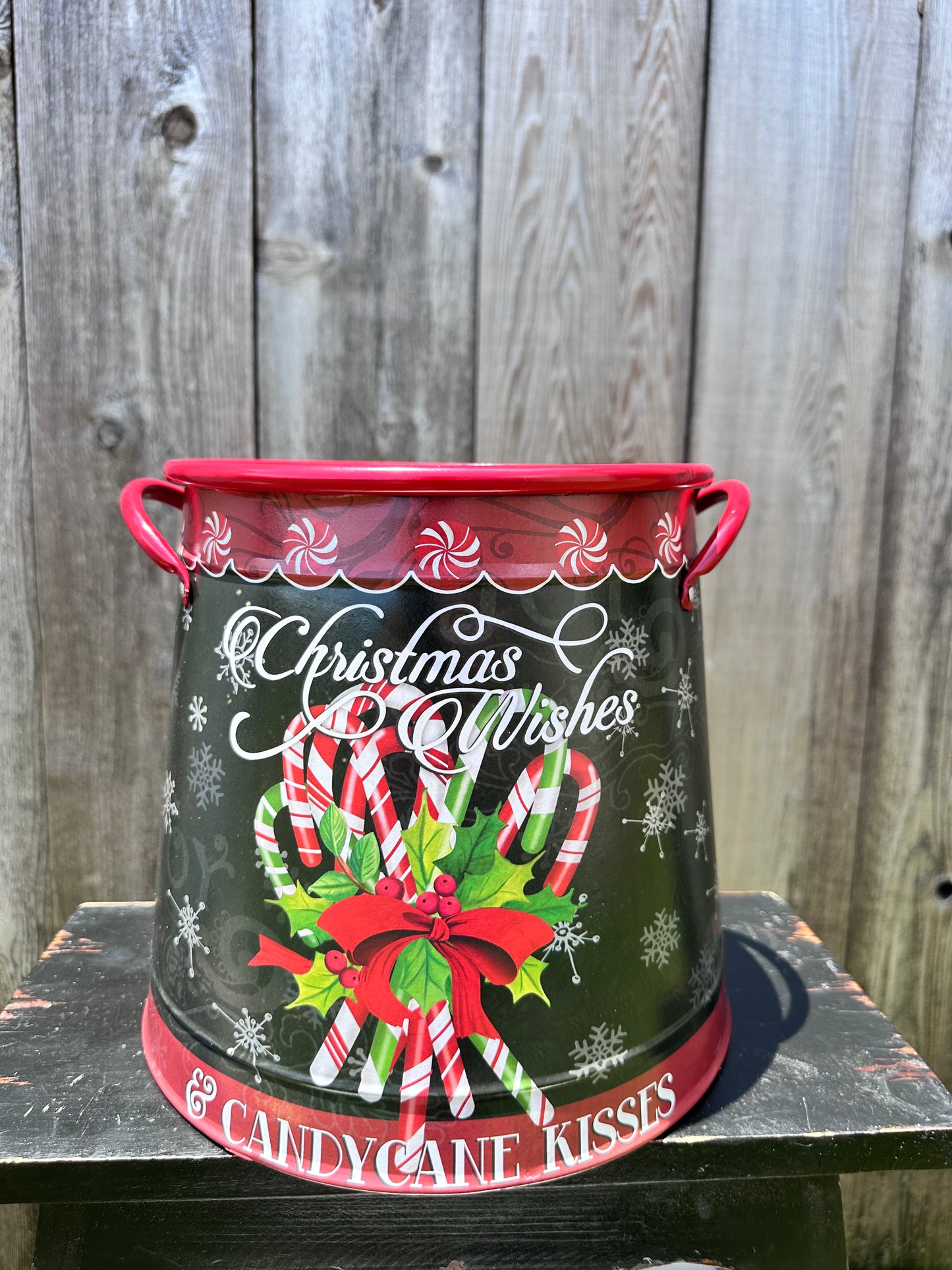 Metal Holiday Candy Cane Bucket