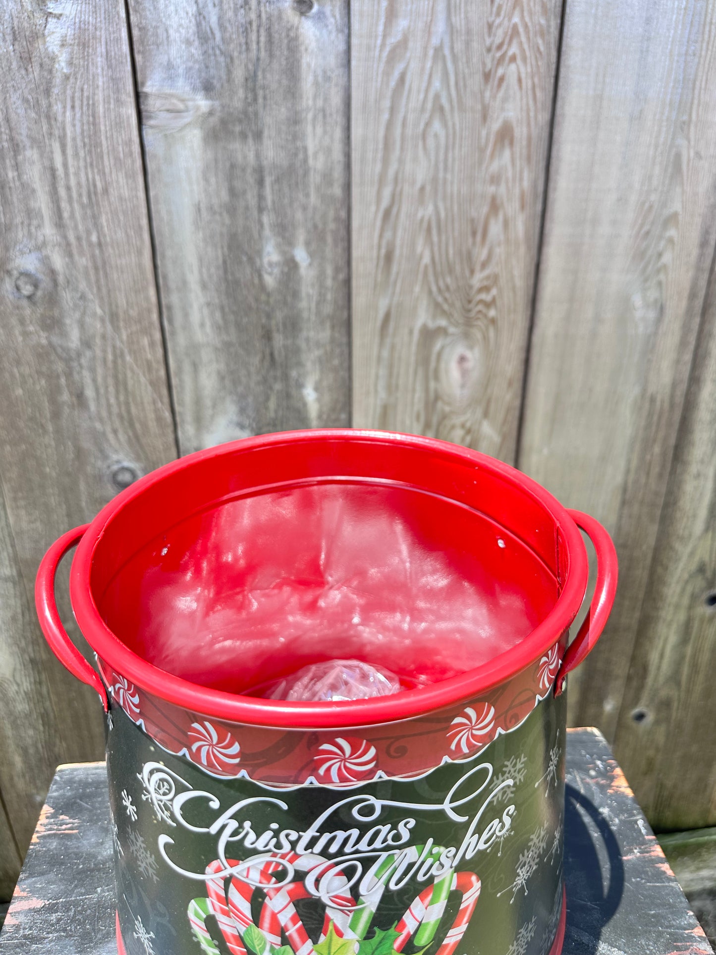 Metal Holiday Candy Cane Bucket