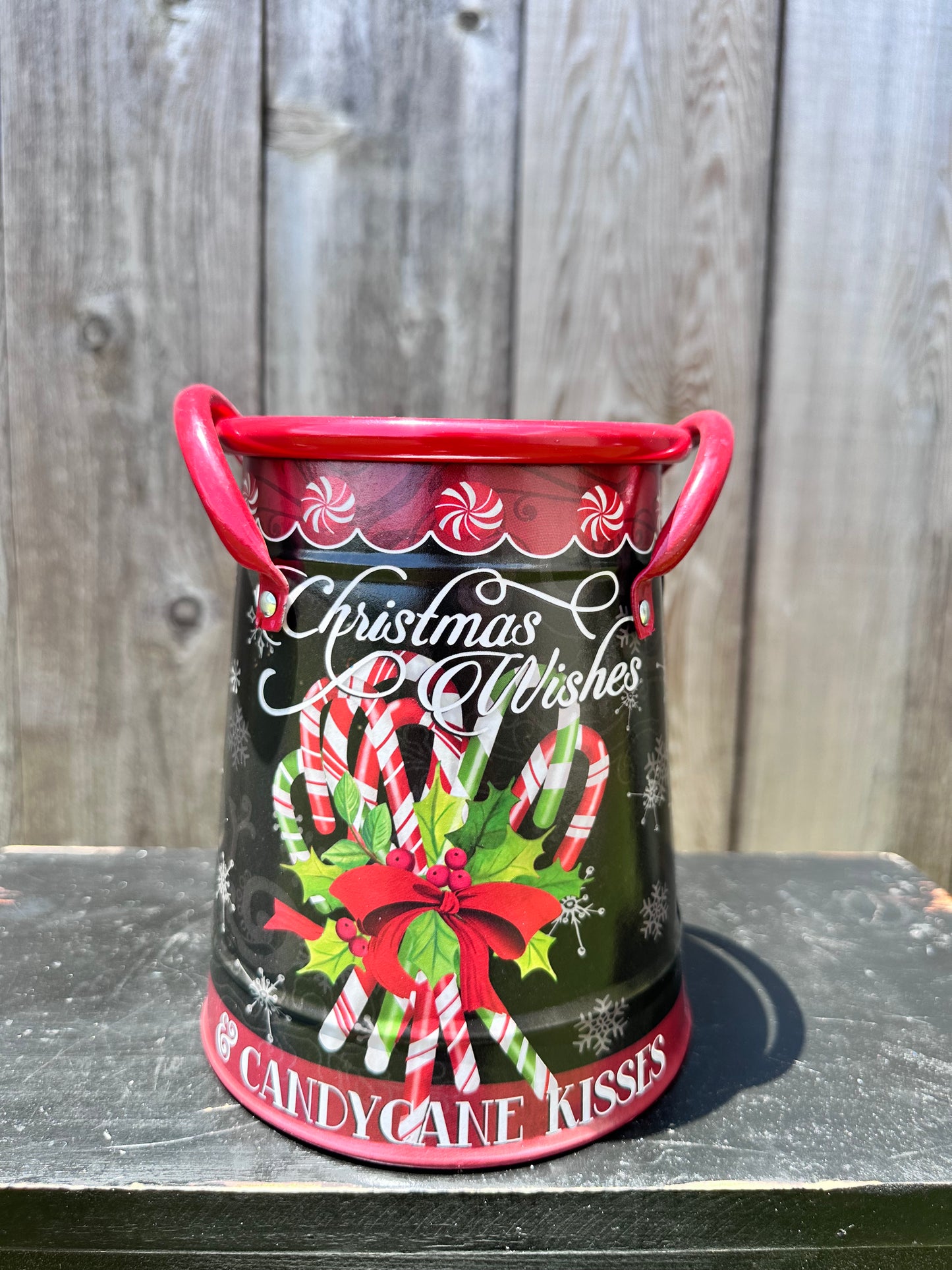 Metal Holiday Candy Cane Bucket