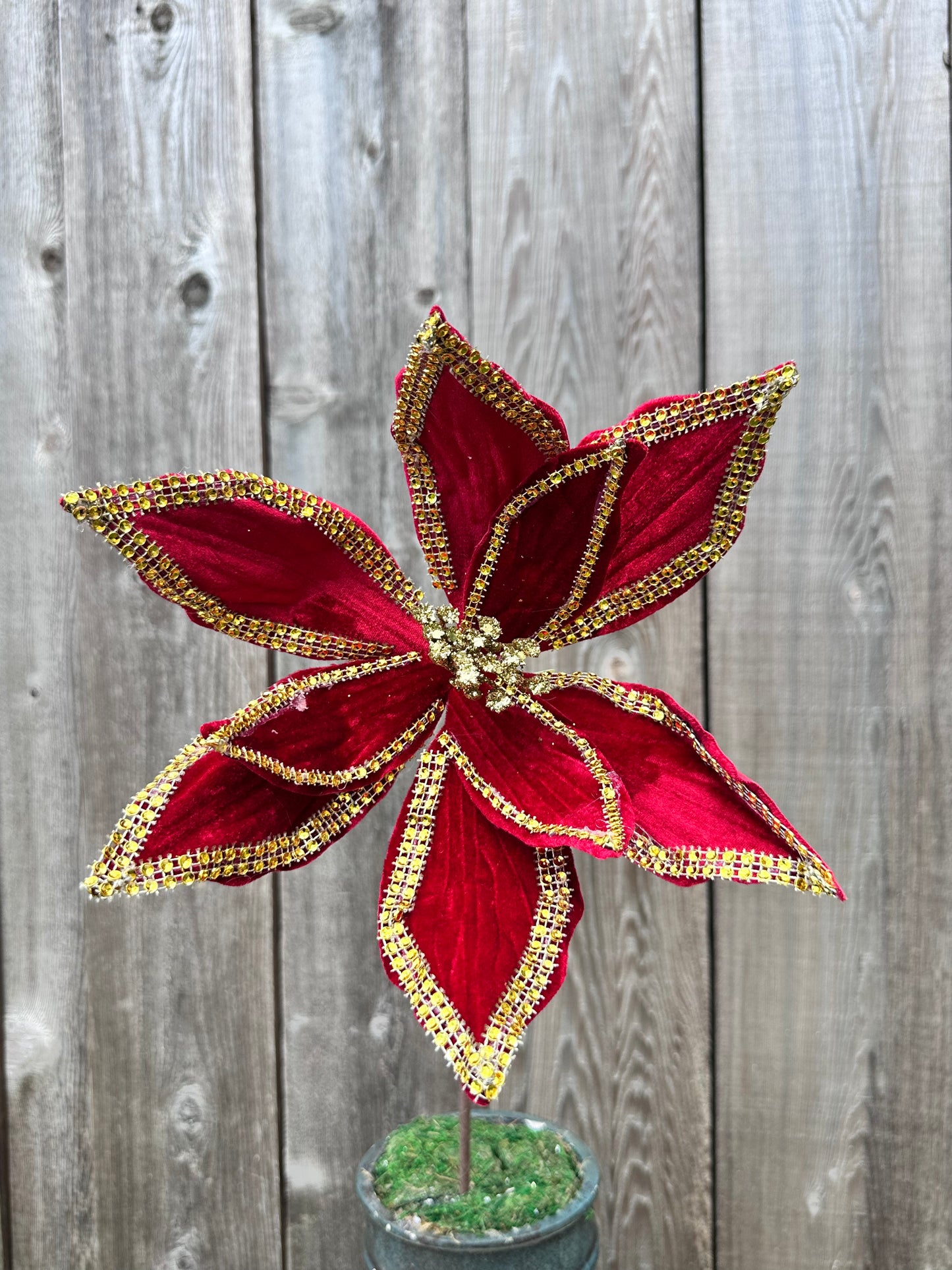 Velvet Bead Poinsettia Spray 84586RDGD