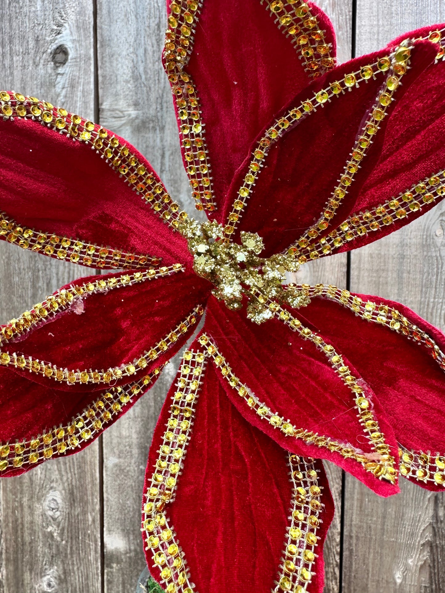 Velvet Bead Poinsettia Spray 84586RDGD