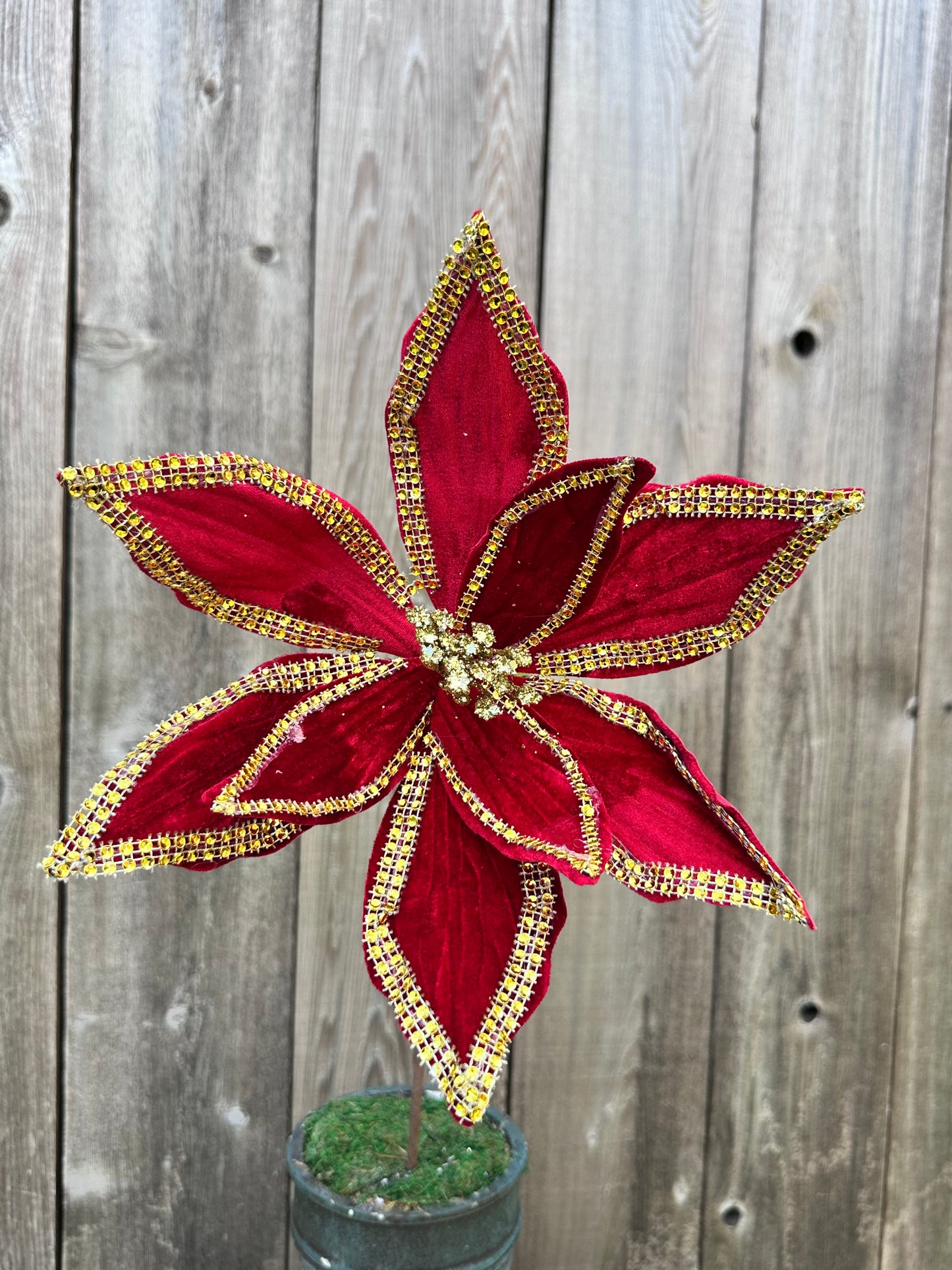 Velvet Bead Poinsettia Spray 84586RDGD