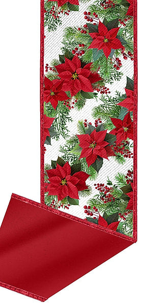 2.5"X10YD POINSETTIA GARLAND/FUSED RED/GREEN LX1122D7