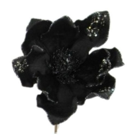 Velvet Glitter Magnolia Pick - Black WF550-BLK