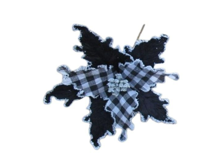 Velvet Snow Poinsettia Pick Stem - Black/Wht WF595-BLK/WHT