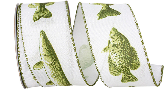 Fresh Water Fish Linen Wired Edge, White/green, 2-1/2 Inch, 94501W