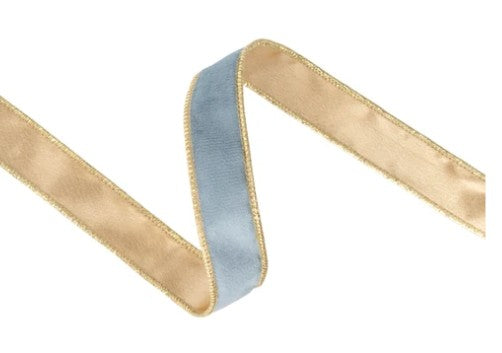 1" Reversible Classic Velvet Wired Ribbon | Capri Blue/Gold | 10 Yard Roll 7115W-337- 25E