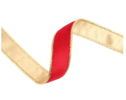 1" Reversible Classic Velvet Wired Ribbon | Christmas Red/Gold | 10 Yard Roll 7115W-250- 25E