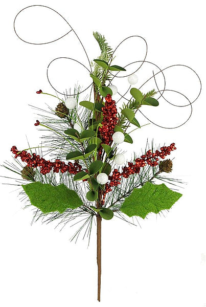 22"L PINE/LEAF/BEAD/PINECONE SPRAY RD/GN/WT XS9772