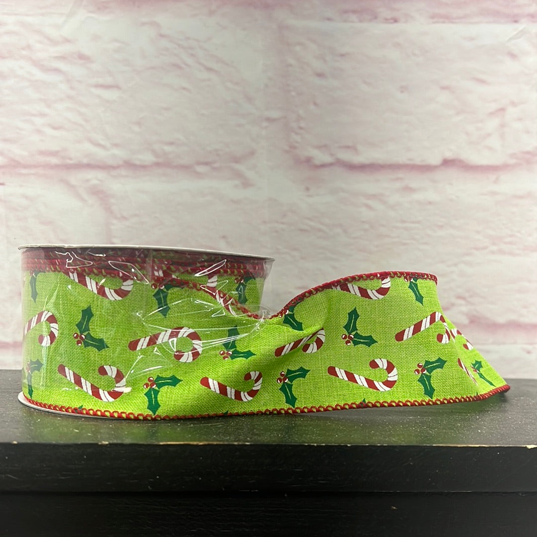 Candy canes/Holly On Royal 2.5"X10yd Lime/Wht/Red/Emerald RGB1144E9