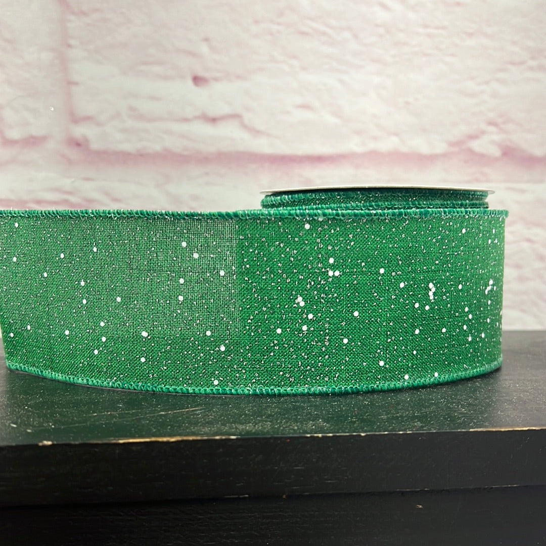 Multi Snow Glitter On Royal 2.5"X10yd Emerald Grn/Wht RGC129206