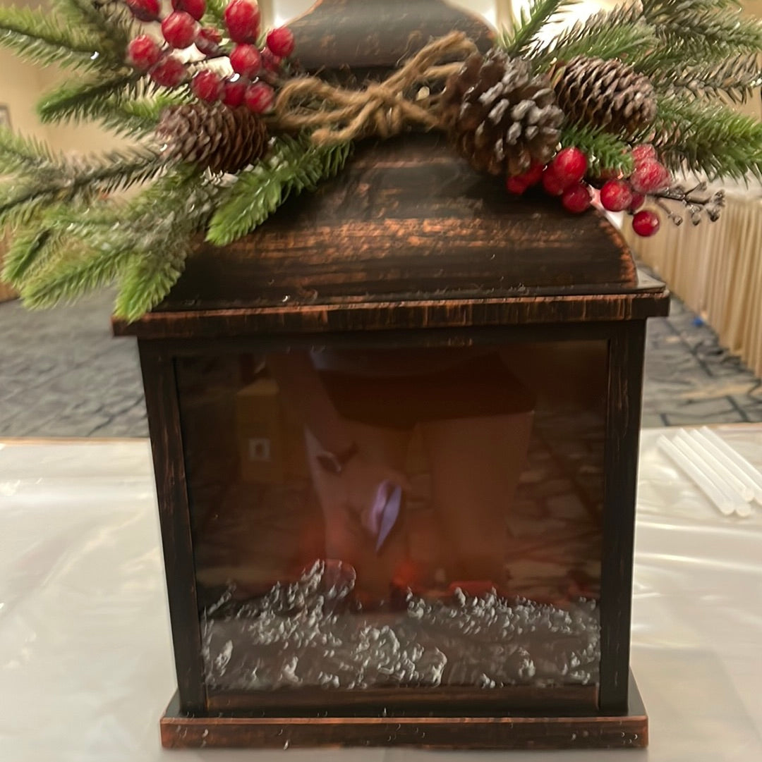 Firelight lantern w/berry black large