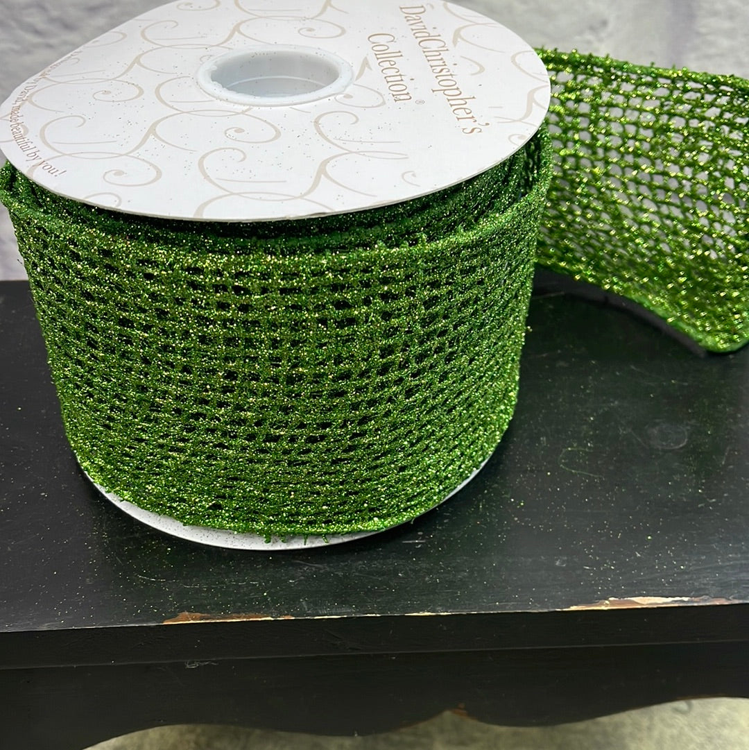 LIME GREEN GLITTER PAINTED ON JUTE RIBBON 4x10yd DCR2A61LM40