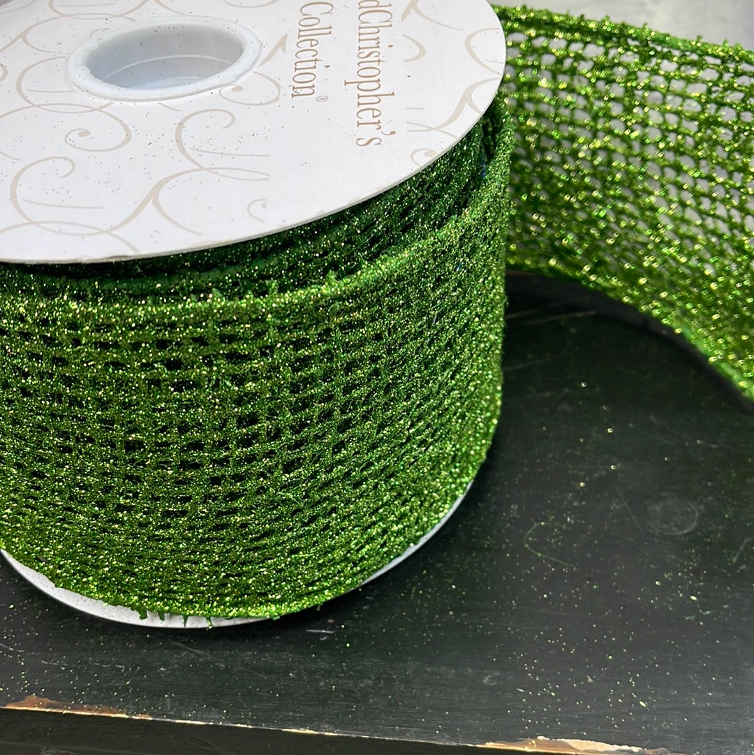 LIME GREEN GLITTER PAINTED ON JUTE RIBBON 4x10yd DCR2A61LM40