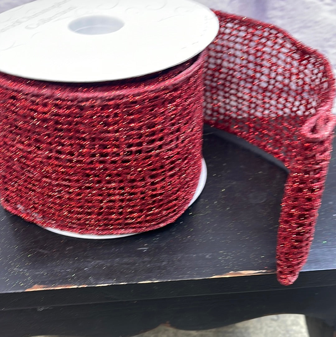 RED GLITTER PAINTED ON JUTE RIBBON 4"X10YD DCR2A61RD40