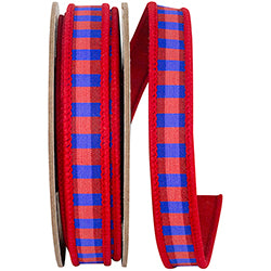 RED AND BLUE CHECK DELUXE RED DUPIONI BACKED WIRED EDGE 94535W-536-05F