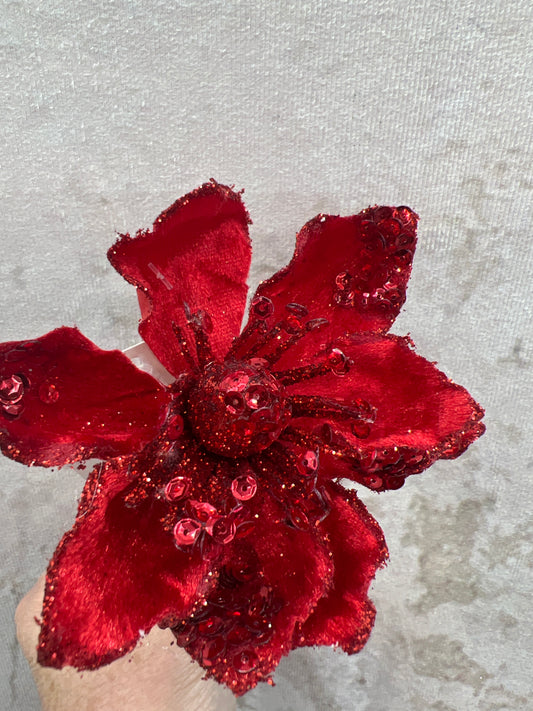 Red Velvet Poinsettia Pick   XP83132-002