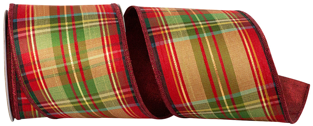 Plaid Cranberry Metallic Deluxe Backed 4.5 in 94284W