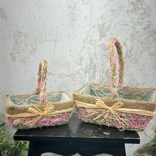 Pink Bulap and Moss Basket Set