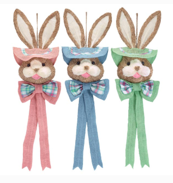 BURLAP AND FABRIC HANGING BUNNY HEAD   9741200