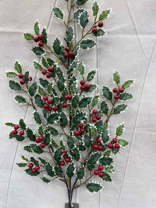 Glittered Variegated Holly Spray   F4402454