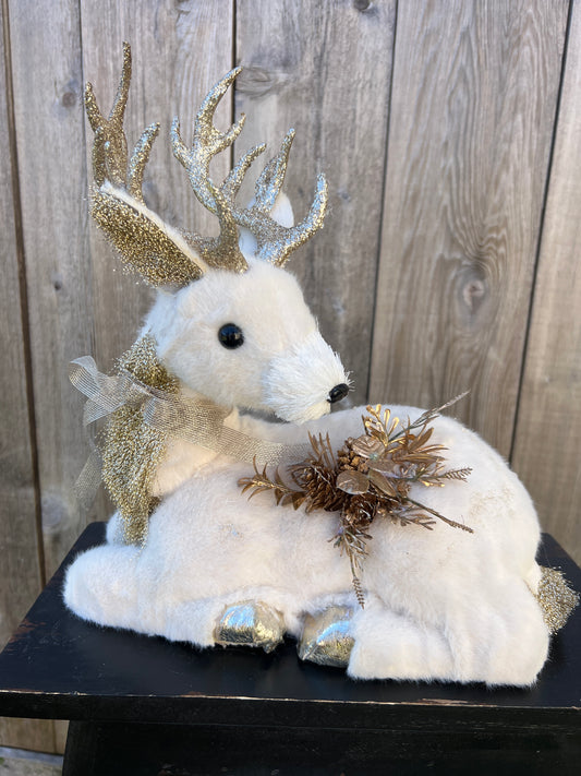 Polyester Fabric Laying Deer w/Gold Glit