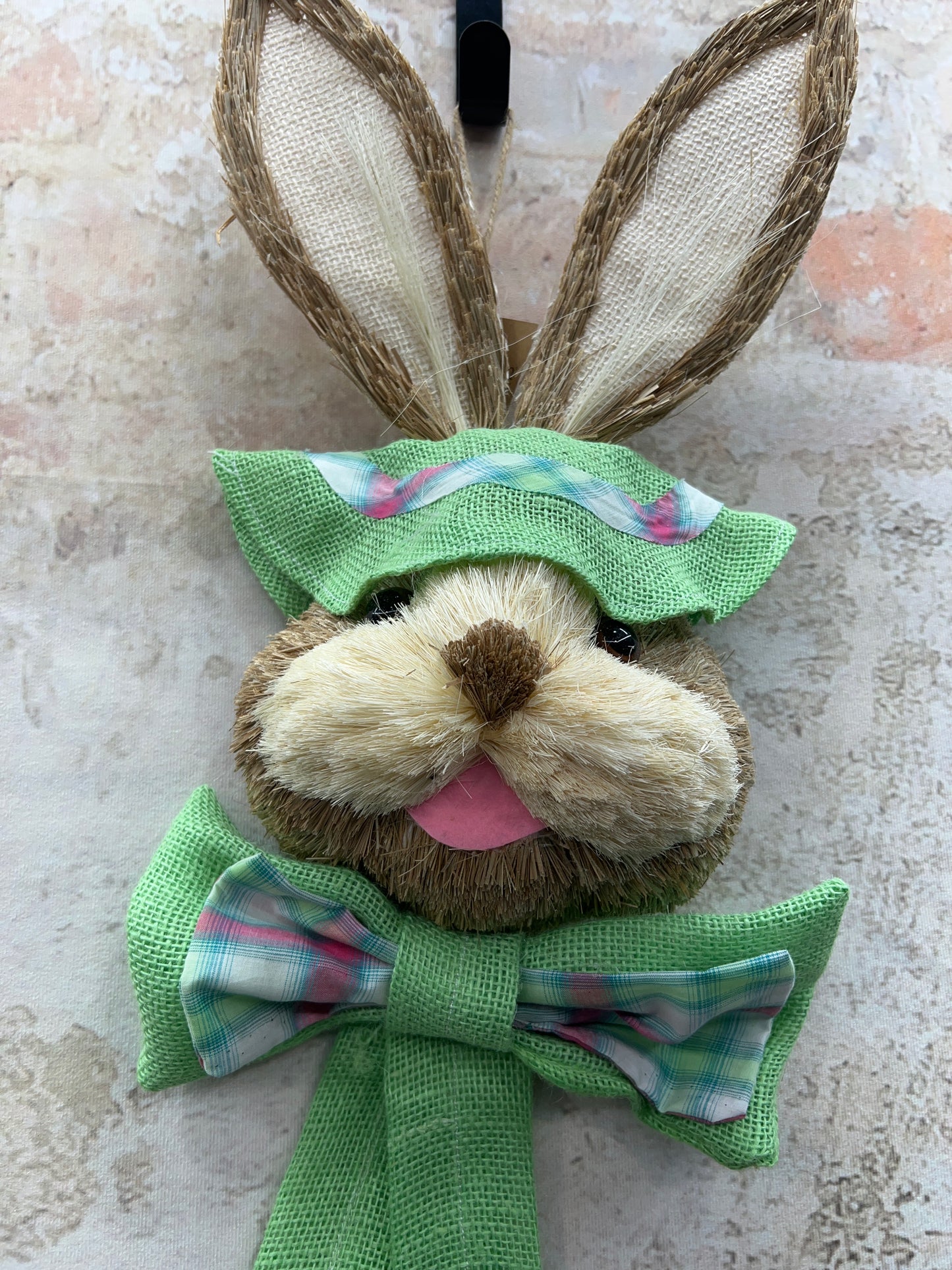 BURLAP AND FABRIC HANGING BUNNY HEAD   9741200