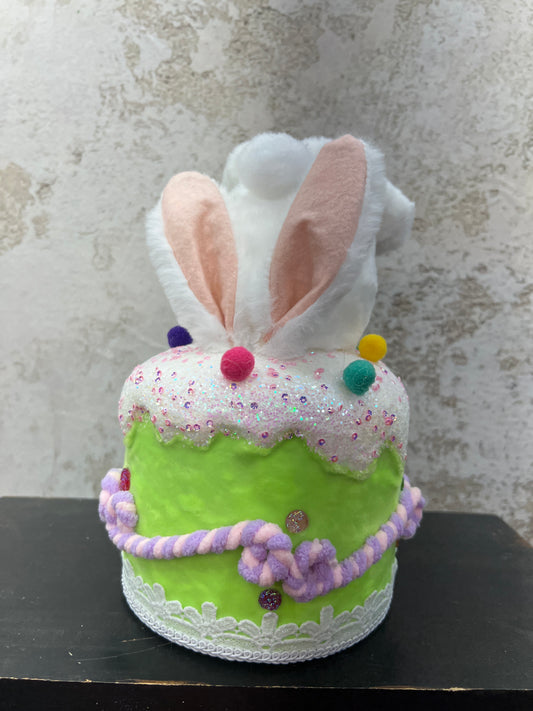 STYRO FURRY BUNNY BUTTOM IN CAKE   MT26007-LIME GREEN