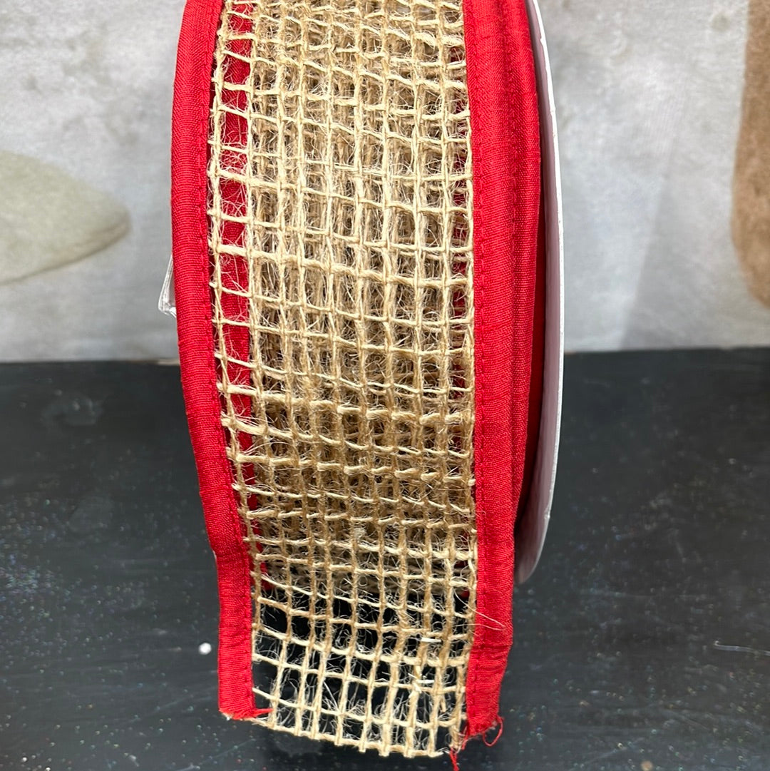 Open Weave Jute Mesh With Piping Wired Edge, Natural/red,  94057W