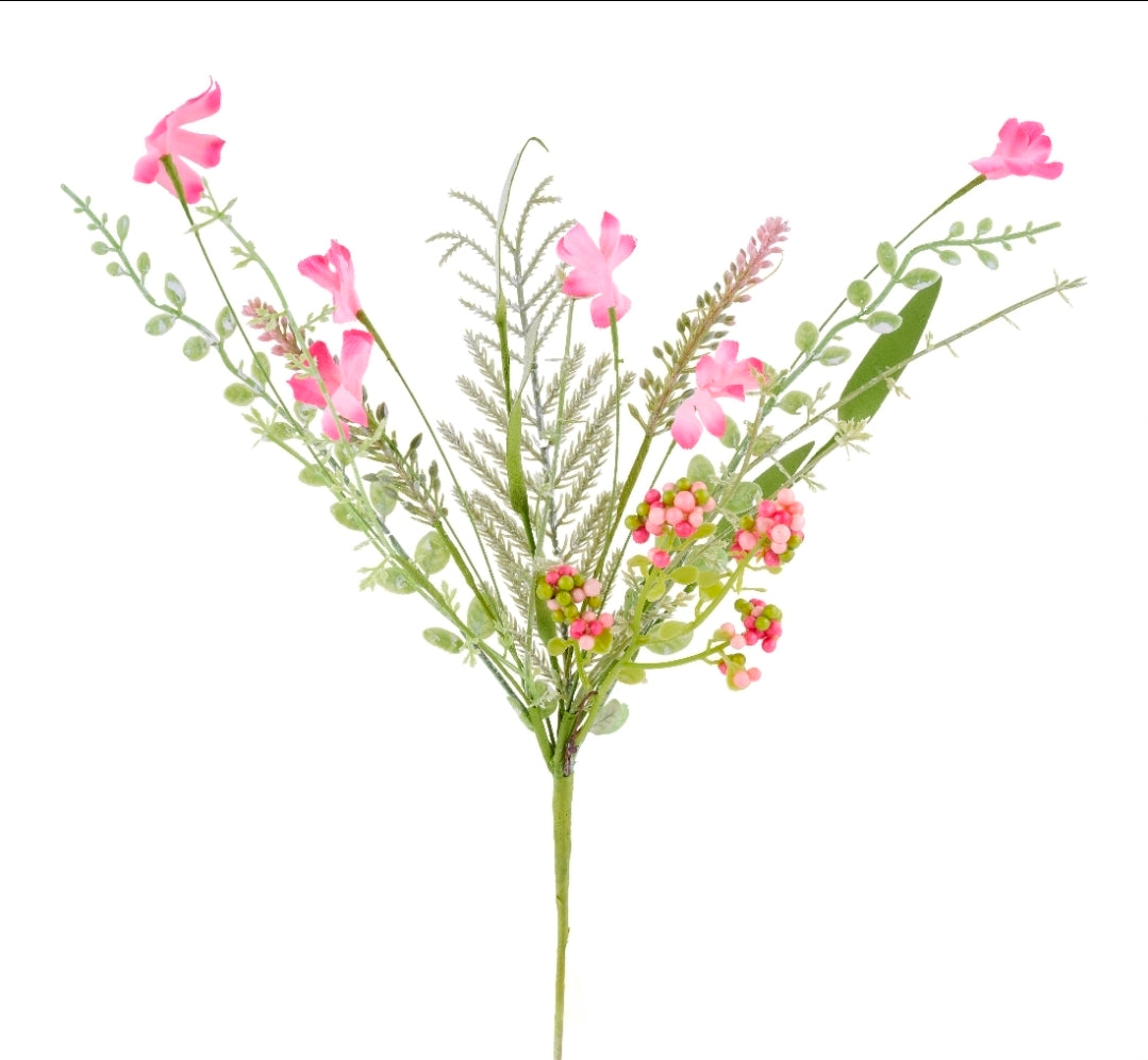 Fabric Flower/Eva Leaf/Beads Bush (Pink)