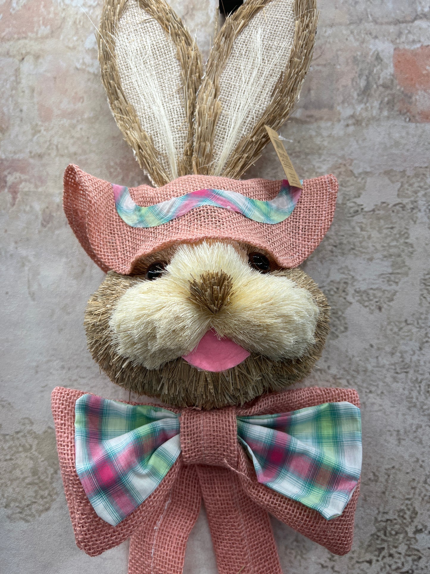 BURLAP AND FABRIC HANGING BUNNY HEAD   9741200