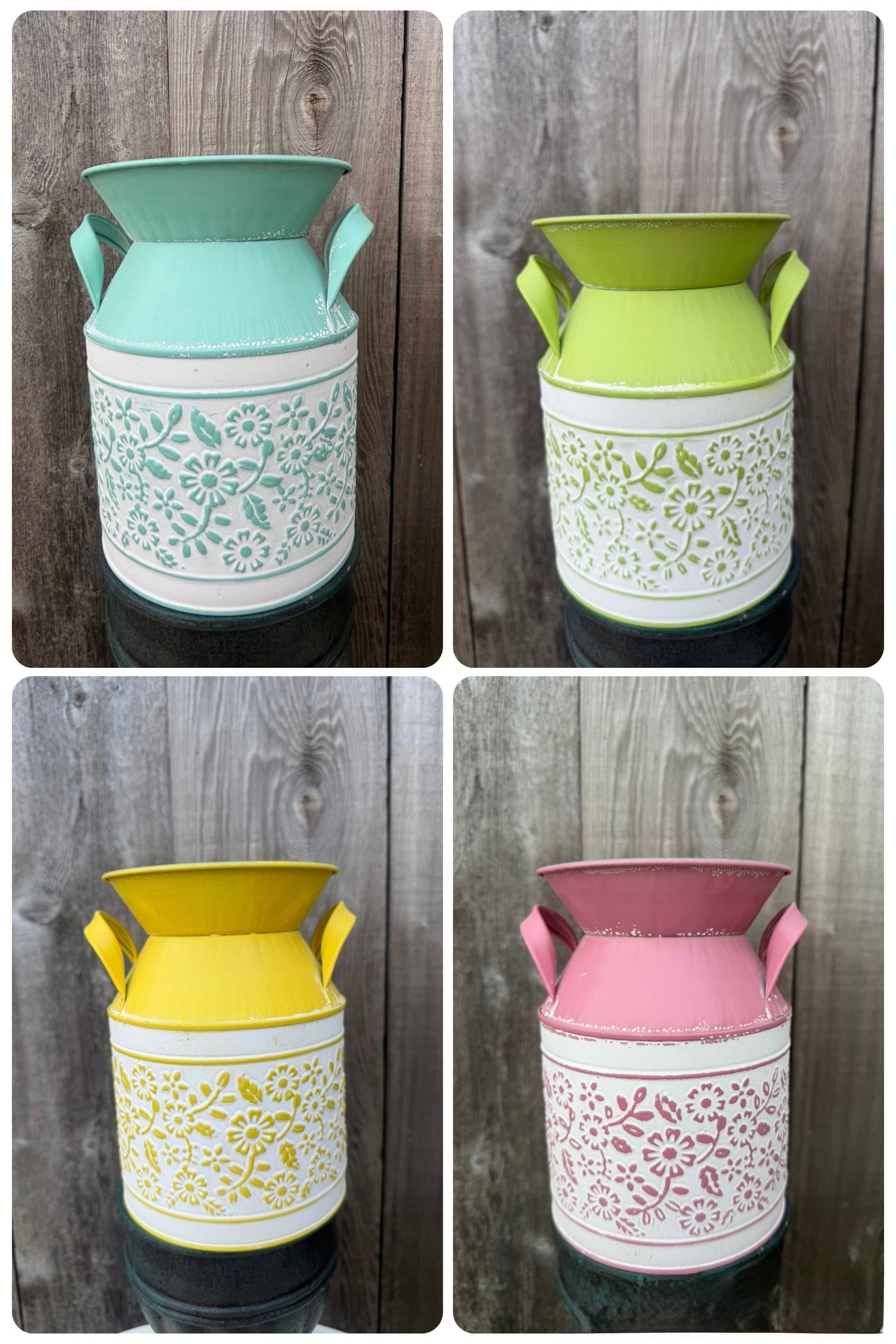 Embossed Daisy Milk Can    KE232999