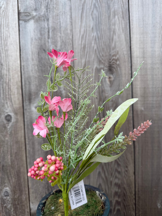 Fabric Flower/Eva Leaf/Beads Bush (Pink)