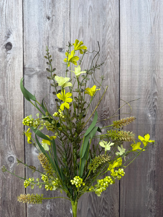 FABRIC FLOWER/EVA LEAF/BEADS SPRAY 60919 - FH8071C6  Multi Green