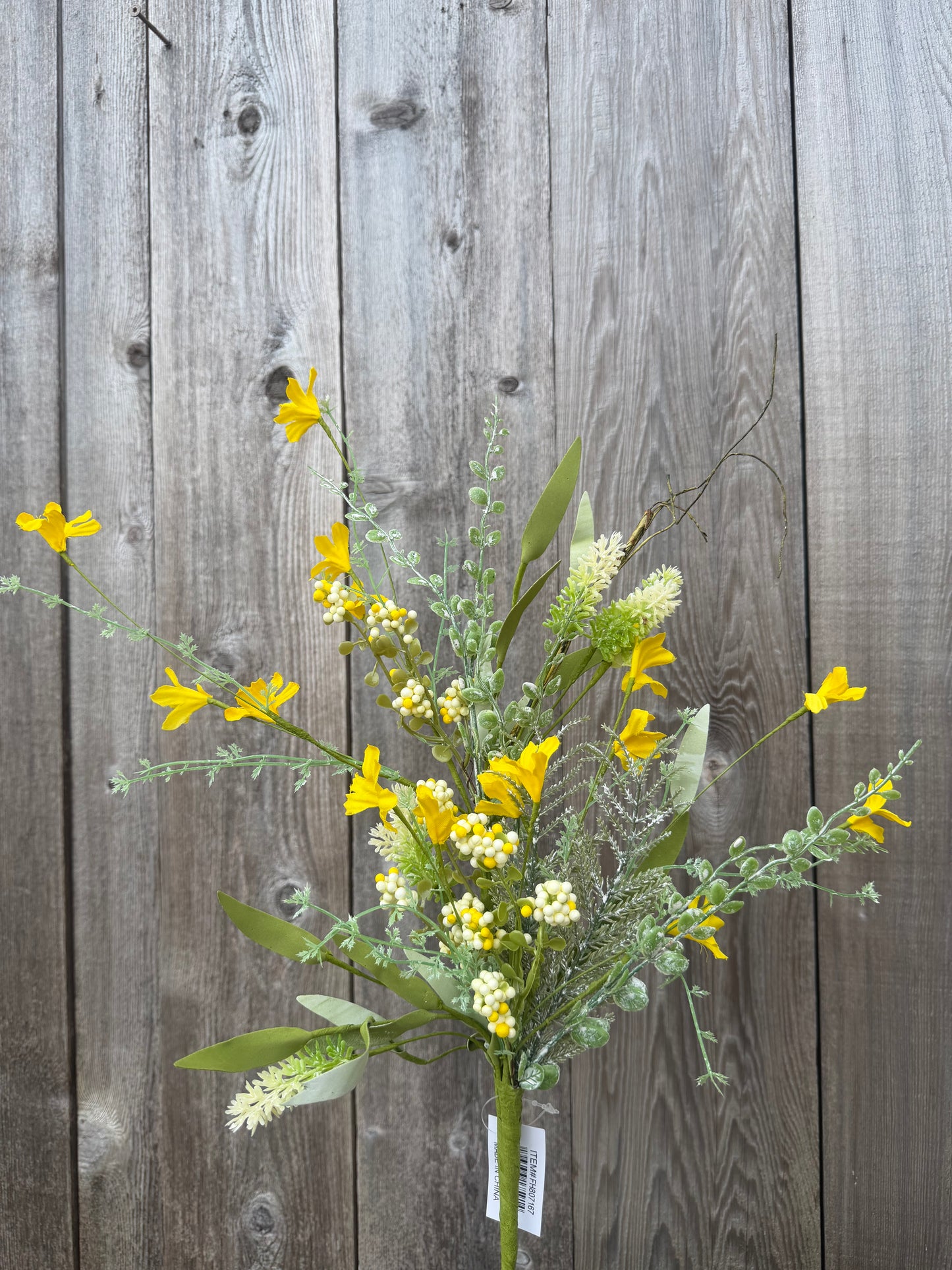 FABRIC FLOWER/EVA LEAF/BEADS SPRAY ( 60919 ) FH807167 -Yellow / white